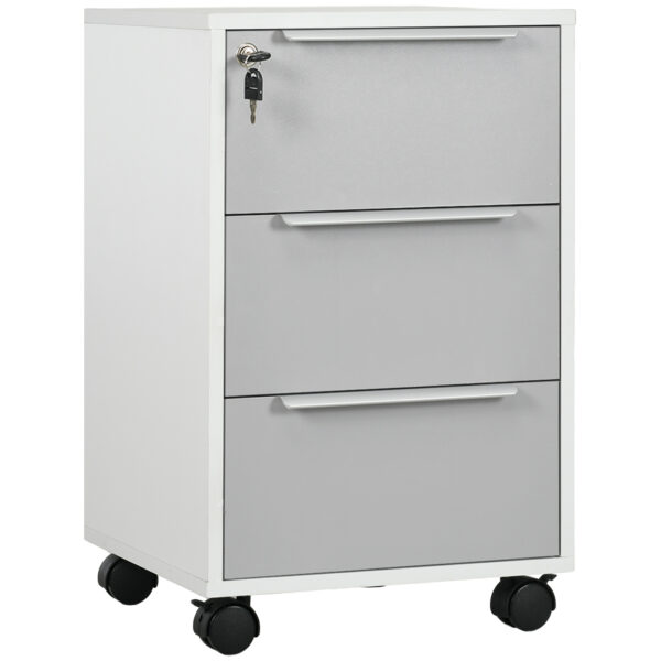 HOMCOM Mobile 3-Drawer Locking File Cabinet, Chest of Drawers Side Table on Wheels, for Office, Bedroom, Living Room, White Aosom UK