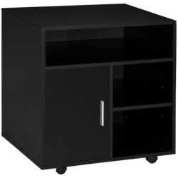 HOMCOM Mobile Printer Stand with Multiple Storage, Office Desk Side Unit on Wheels, Modern Design, 60L x 50W x 65.5H cm, Black Aosom UK
