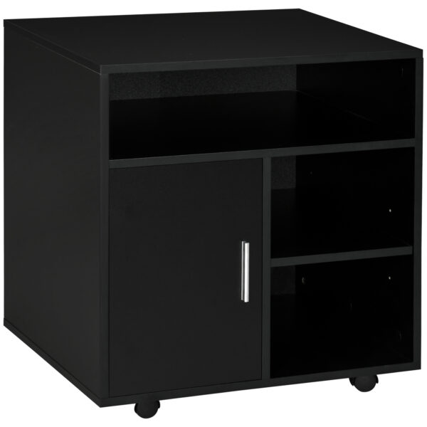 HOMCOM Mobile Printer Stand with Multiple Storage, Office Desk Side Unit on Wheels, Modern Design, 60L x 50W x 65.5H cm, Black Aosom UK