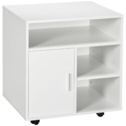 HOMCOM Mobile Printer Stand with Multiple Storage, Office Desk Side Unit on Wheels, Modern Design, 60L x 50W x 65.5H cm, White Aosom UK