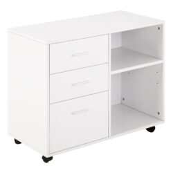 HOMCOM Mobile Printer Stand with Wheels, Office Desk Side Storage Unit, 3 Drawers 2 Shelves, 80L x 40W x 65H cm, White Aosom UK