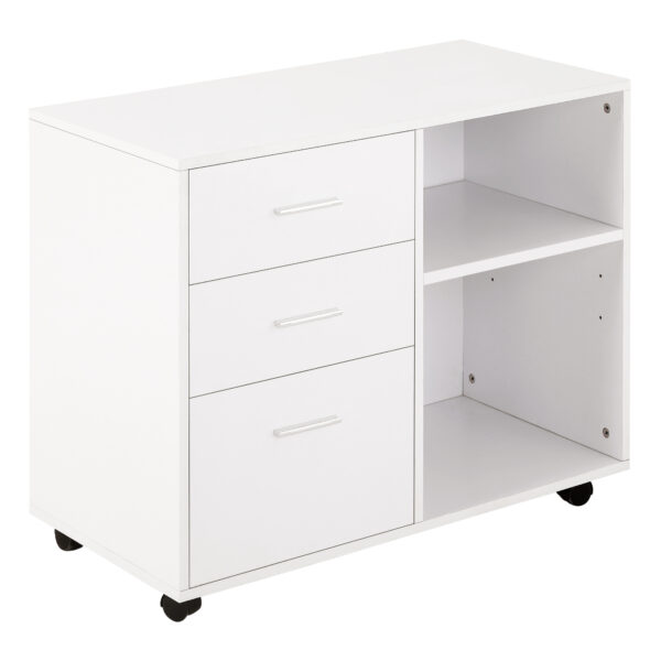HOMCOM Mobile Printer Stand with Wheels, Office Desk Side Storage Unit, 3 Drawers 2 Shelves, 80L x 40W x 65H cm, White Aosom UK