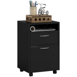 HOMCOM Mobile Storage Cabinet: Office Home Organiser with Drawer, Open Shelf, Metal Handles, 4 Wheels, Black Aosom UK