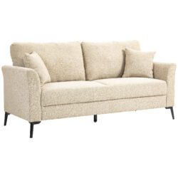 HOMCOM Modern 3 Seater Sofa, Upholstered Sofa Settee with Cushions and Pillows for Living Room Guest Room Bedroom Office, Beige Aosom UK