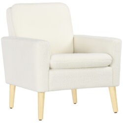 HOMCOM Modern Armchair, Upholstered Accent Chair with Wood Legs and Wide Padded Seat, Teddy Occasional Chair, Cream White Aosom UK