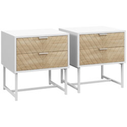 HOMCOM Modern Bedside Tables: Set of 2 with Drawers & Metal Frame, Sofa Side Tables, White and Oak Aosom UK