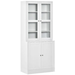 HOMCOM Modern Bookcase with Doors, Display Storage Cabinet with Adjustable Shelves for Living Room, Study, Office, White Aosom UK