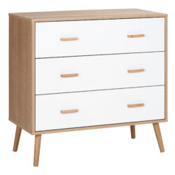 HOMCOM Modern Chest of Drawers, 3-Drawer Bedroom Storage Cabinet, White and Natural Wood Finish Aosom UK