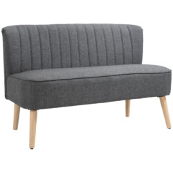 HOMCOM Modern Double Seat Sofa Loveseat Couch 2 Seater Compact Sofa Padded Linen Wood Leg Grey Aosom UK