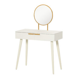 HOMCOM Modern Dressing Table with Round Mirror, Makeup Vanity Table with 2 Drawers for Bedroom, Living Room, White Aosom UK