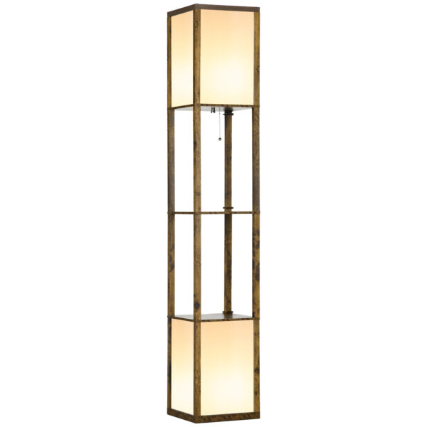 HOMCOM Modern Shelf Floor Lamp with Dual Ambient Light, Standing Lamp Living Room, Bedroom, 156cm, Brown Aosom UK
