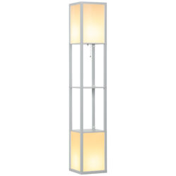 HOMCOM Modern Shelf Floor Lamp with Dual Ambient Light, Standing Lamp Living Room, Bedroom, 156cm, Grey