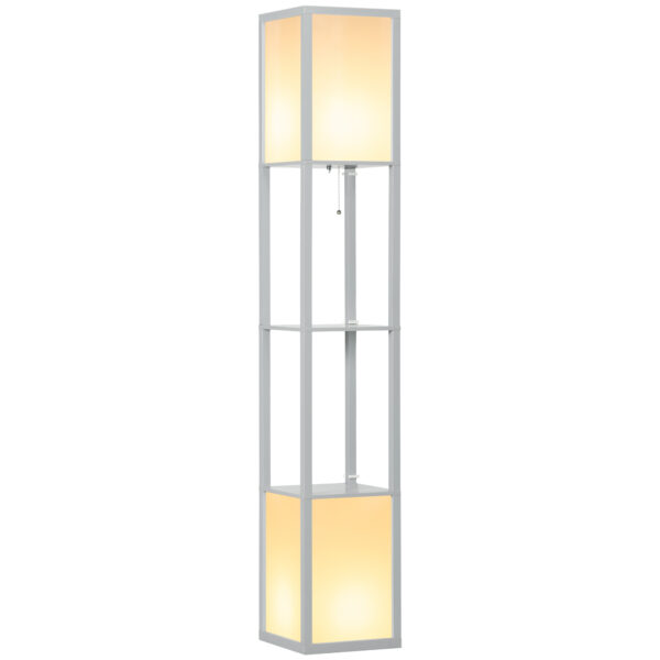 HOMCOM Modern Shelf Floor Lamp with Dual Ambient Light, Standing Lamp Living Room, Bedroom, 156cm, Grey