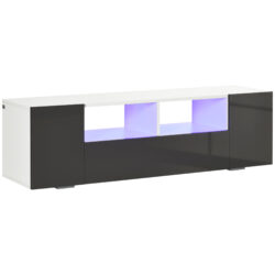 HOMCOM Modern TV Stand Unit for TVs up to 60" with LED Lights, Storage Shelves and Cupboards, 137cmx35cmx42cm, Grey Aosom UK