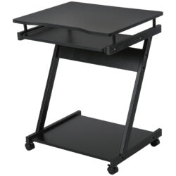 HOMCOM Movable Compact Small Computer Desk with 4 Moving Wheels Sliding Keyboard Tray Home Office Gaming Study Workstation Black Aosom UK