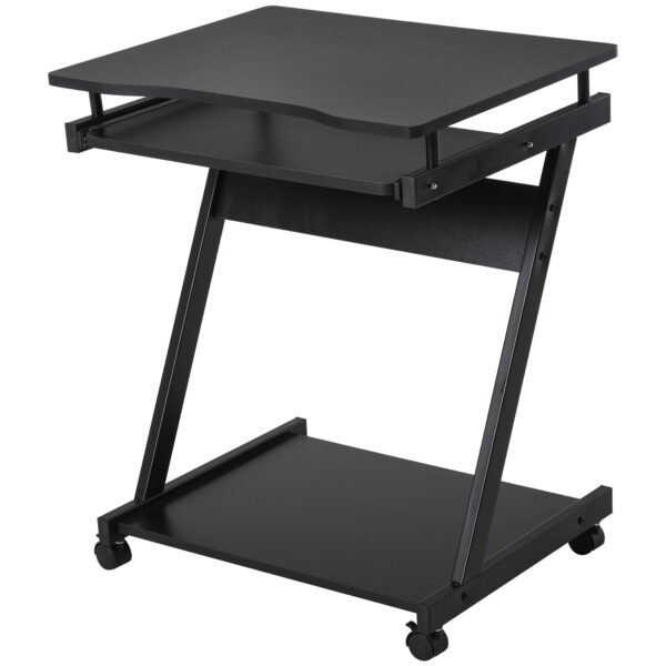 HOMCOM Movable Compact Small Computer Desk with 4 Moving Wheels Sliding Keyboard Tray Home Office Gaming Study Workstation Black Aosom UK