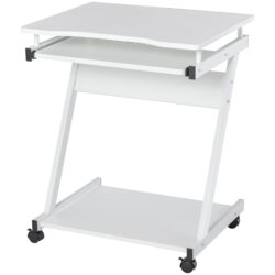 HOMCOM Movable Compact Small Computer PC Desk with 4 Moving Wheels Sliding Keyboard Tray Home Office Gaming Study Workstation White Aosom UK