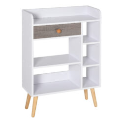 HOMCOM Multi-Shelf Modern Bookcase Freestanding Storage w/ Drawer 6 Shelves Wood Legs Home Office Display Furniture Stylish White Grey Aosom UK