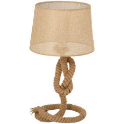 HOMCOM Nautical Style Rope-Base Table Lamp w/ Fabric Lampshade Metal Frame Power Switch Unique Lighting Furnishing Living Room Beige Aosom UK