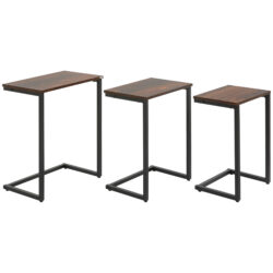 HOMCOM Nesting Side Tables Set of 3, C-Shaped Snack Side Tables with Steel Frame for Sofa Couch and Bed, Rustic Brown Aosom UK