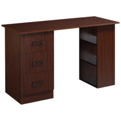 HOMCOM Office Desk with Storage Shelves Drawers, Writing Table, Study Workstation for Home Office, Desk with Shelves, Walnut Brown Aosom UK