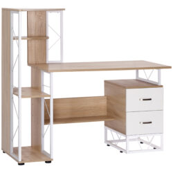 HOMCOM Office Table with Drawers & Shelves, Desk with Shelves, PC Workstation for Home Office, Study Furniture, Wooden Aosom UK