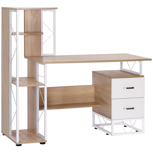 HOMCOM Office Table with Drawers & Shelves, Desk with Shelves, PC Workstation for Home Office, Study Furniture, Wooden Aosom UK