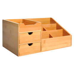 HOMCOM Organiser Holder Multi-Function Storage Caddy Drawers Home Office Stationary Supplies 7 Storage Compartments & 2 Drawers Natural Aosom UK