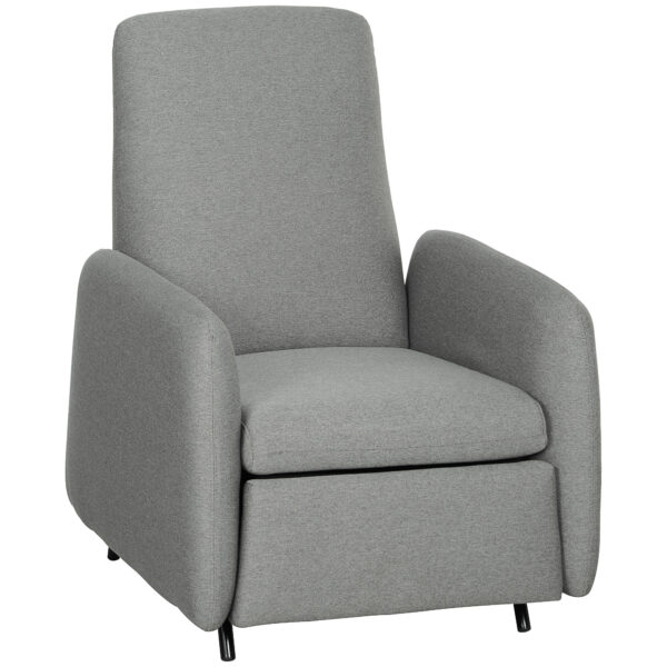 HOMCOM Push Back Recliner Armchair, Fabric High Back Reclining Chair with Adjustable Leg and Pocket Spring Seat for Living Room, Home Office, Grey