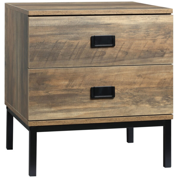 HOMCOM Retro Bedside Table with 2 Drawers, Metal Frame End Side Table for Bedroom, Living Room, Coffee Aosom UK