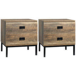 HOMCOM Retro Bedside Units: Metal Frame Side Tables with 2 Drawers, Set of 2, Coffee Tone Aosom UK