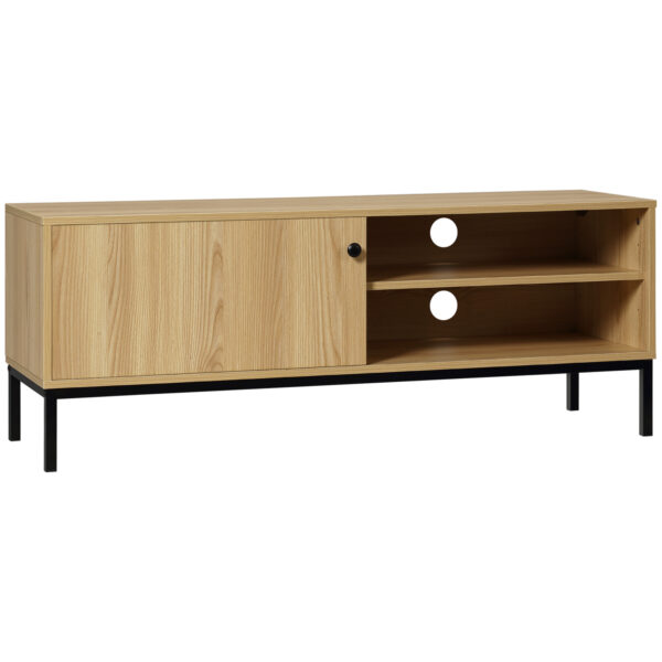 HOMCOM Retro TV Stand Cabinet for TVs up to 50", TV Unit with 3 Compartments, Cable Management and Sliding Door, Natural Wood Aosom UK