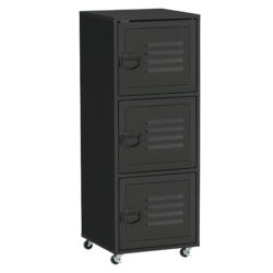 HOMCOM Rolling Storage Cabinet 3-Tier Mobile File Cabinet with Wheels & Metal Doors for Home Office, Living Room, Black Aosom UK