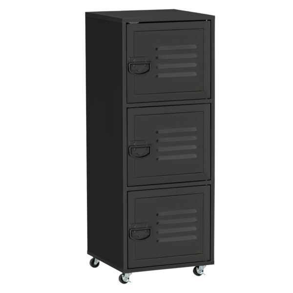 HOMCOM Rolling Storage Cabinet 3-Tier Mobile File Cabinet with Wheels & Metal Doors for Home Office, Living Room, Black Aosom UK