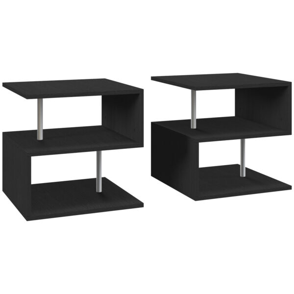 HOMCOM S Shape Cube Coffee Table, 2 Tier Storage, Black, Set of 2, Versatile Organizer for Living Room, Office Aosom UK