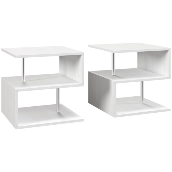 HOMCOM S Shape Cube Coffee Table, Wooden 2 Tier Storage Shelves Organizer, Office Bookcase, Living Room End Desk Stand Display, White Aosom UK