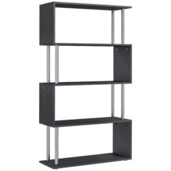 HOMCOM S-Shaped Bookcase, Contemporary Wooden Bookshelf Dividers, Spacious Storage Display Unit, Elegant Black, Ideal for Home and Office Aosom UK