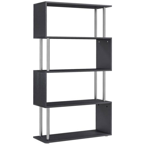 HOMCOM S-Shaped Bookcase, Contemporary Wooden Bookshelf Dividers, Spacious Storage Display Unit, Elegant Black, Ideal for Home and Office Aosom UK