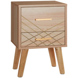 HOMCOM Scandinavian Bedside Cabinet with Drawers, Bedside Table with Wood Legs for Bedroom, Natural Aosom UK
