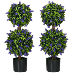 HOMCOM Set of 2 Artificial Plants, Lavender Flowers Ball Trees with Pot, for Home Indoor Outdoor Decor, 70cm Aosom UK