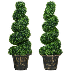 HOMCOM Set of 2 Artificial Plants, Topiary Spiral Boxwood Trees with Pot, for Home Indoor Outdoor Decor, 90cm Aosom UK
