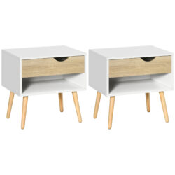 HOMCOM Set of 2 Bedside Table with Drawer and Shelf Aosom UK