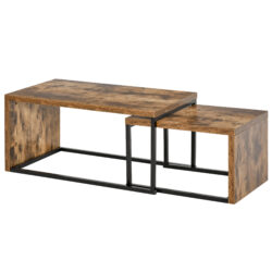 HOMCOM Set of 2 Coffee Tables Industrial Style Tea Table, Side Table w/ Metal Frame for Living Room Bedroom Black & Brown Aosom UK