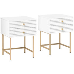 HOMCOM Set of Two Elegant Bedside Tables - White/Gold-Tone