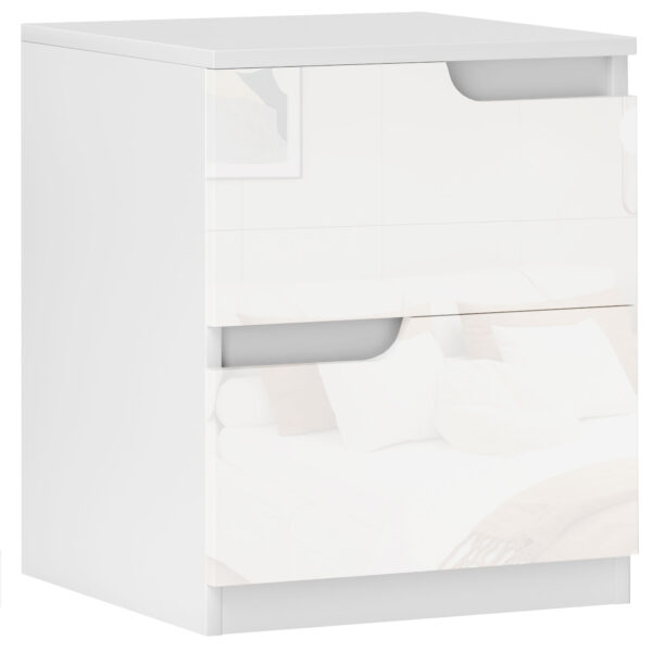 HOMCOM Set of Two High Gloss Bedside Tables - White