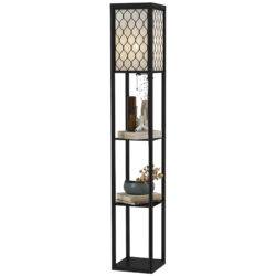HOMCOM Shelf Floor Lamp Modern Standing Lamp for Living Room Light with 4-tier Open Shelves Large Storage Display Aosom UK