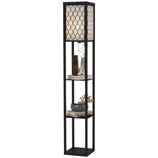 HOMCOM Shelf Floor Lamp Modern Standing Lamp for Living Room Light with 4-tier Open Shelves Large Storage Display Aosom UK