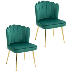 HOMCOM Shell Luxe Velvet Accent Chair, Modern Living Room Chair with Gold Metal Legs for Living Room, Bedroom, Home Office, Set of 2, Green Aosom UK