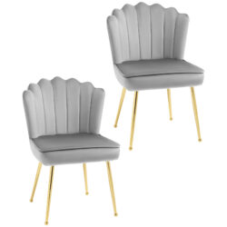 HOMCOM Shell Luxe Velvet Accent Chair, Modern Living Room Chair with Gold Metal Legs for Living Room, Bedroom, Home Office, Set of 2, Grey Aosom UK