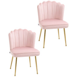 HOMCOM Shell Luxe Velvet Accent Chair, Modern Living Room Chair with Gold Metal Legs for Living Room, Bedroom, Home Office, Set of 2, Pink Aosom UK